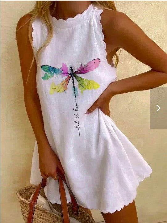 Cool Women's Casual Printed Sleeveless Flounce Dress