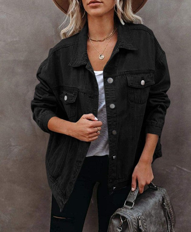 Women's Fashion Denim Lapel Long-sleeved Cotton Jackets
