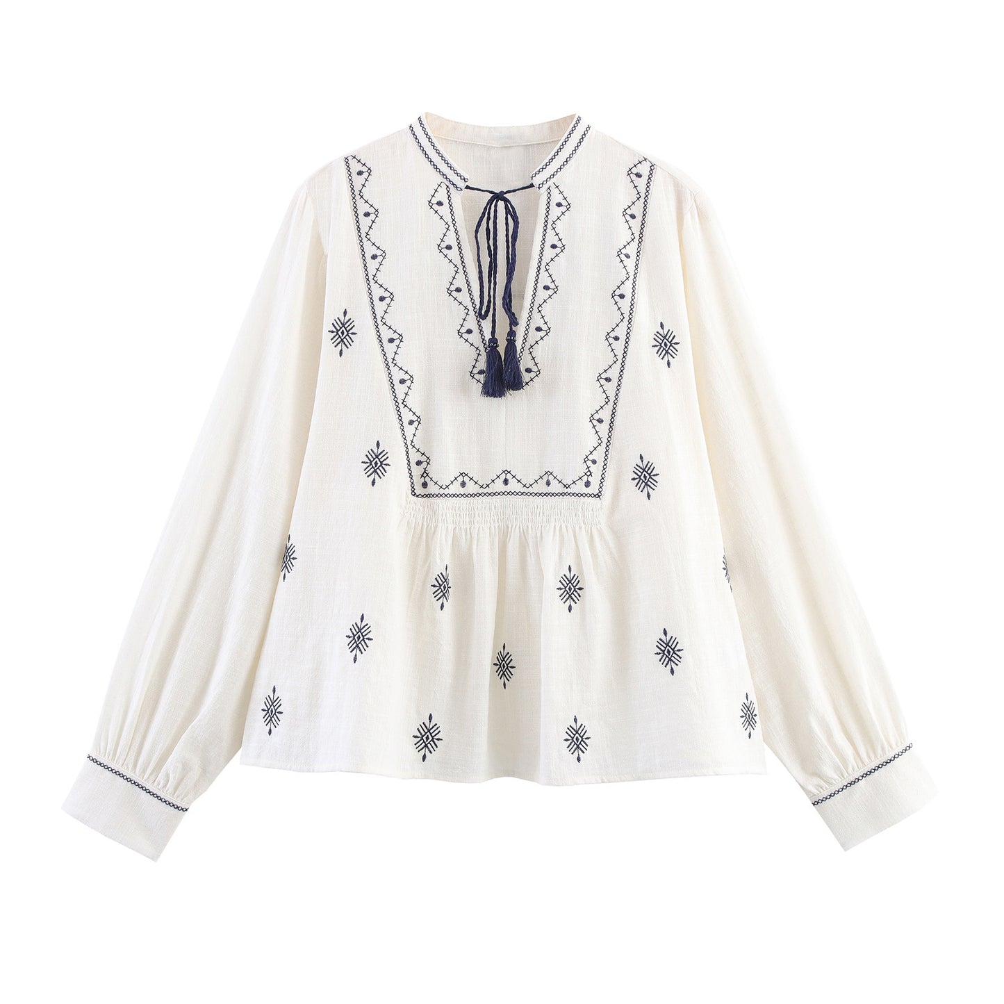 Women's Fashion Casual Retro Style Embroidered Shirt Blouses