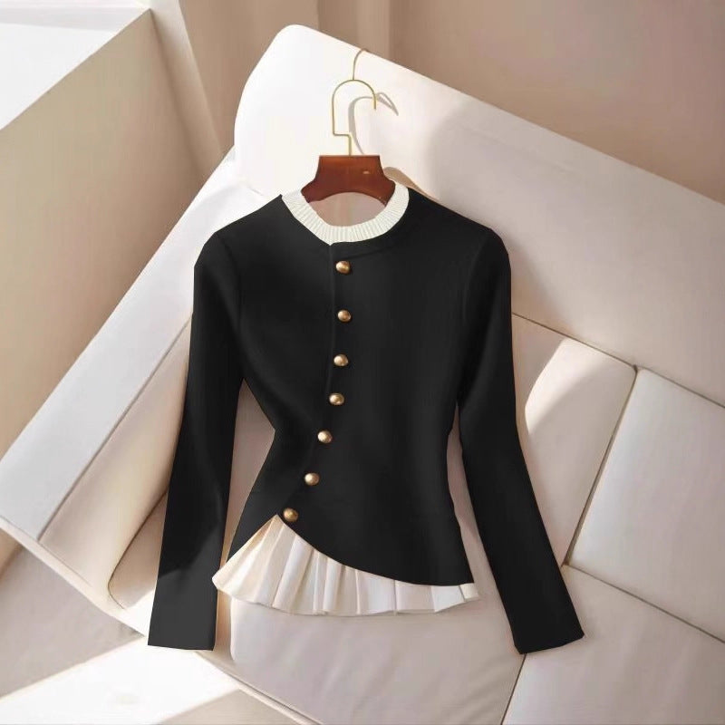 Women's Autumn Temperament Knitted Pleated Fashion Design Sweater