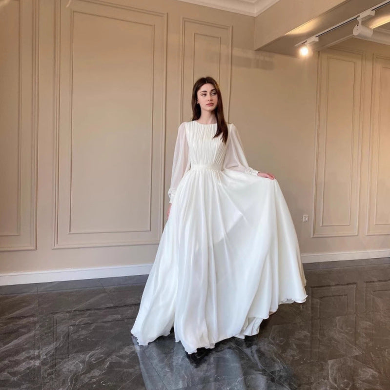 Lantern Sleeve Pearlescent Yarn White Dress Dresses