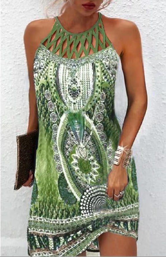 Women's Style Positioning Printed Mesh Sleeveless Casual Dresses