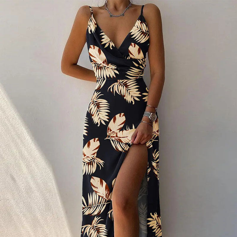 Women's Summer Brace Split Print Dress Dresses