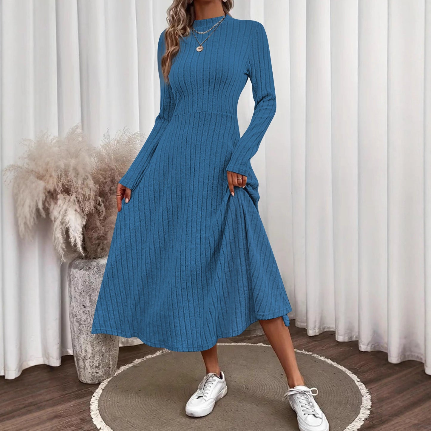 Women's Stripe Fashionable Elegant Solid Color Round Neck Dress