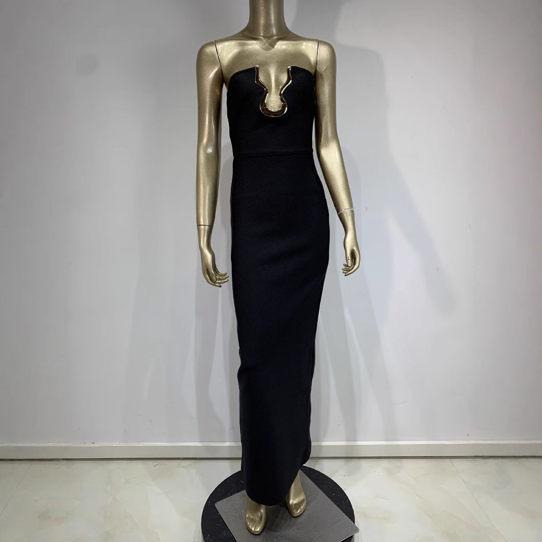 Dress Black Tube Deep V Metal Dresses