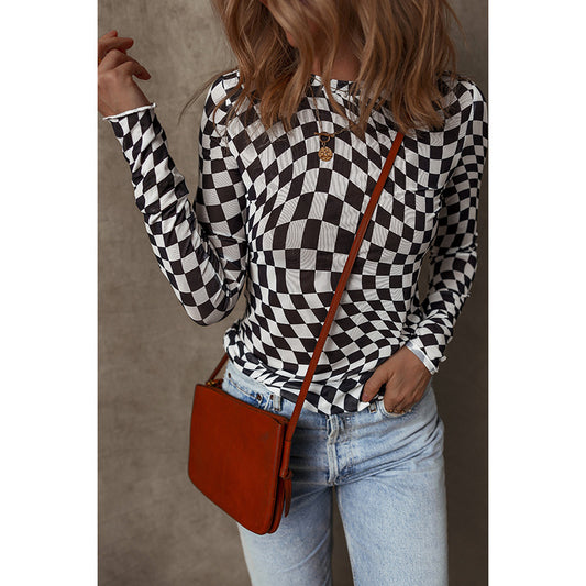Women's Neck Bottoming Shirt Fashion Plaid Printed Blouses
