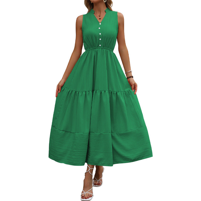 Women's A- Line Solid Color Sleeveless Stand Dresses
