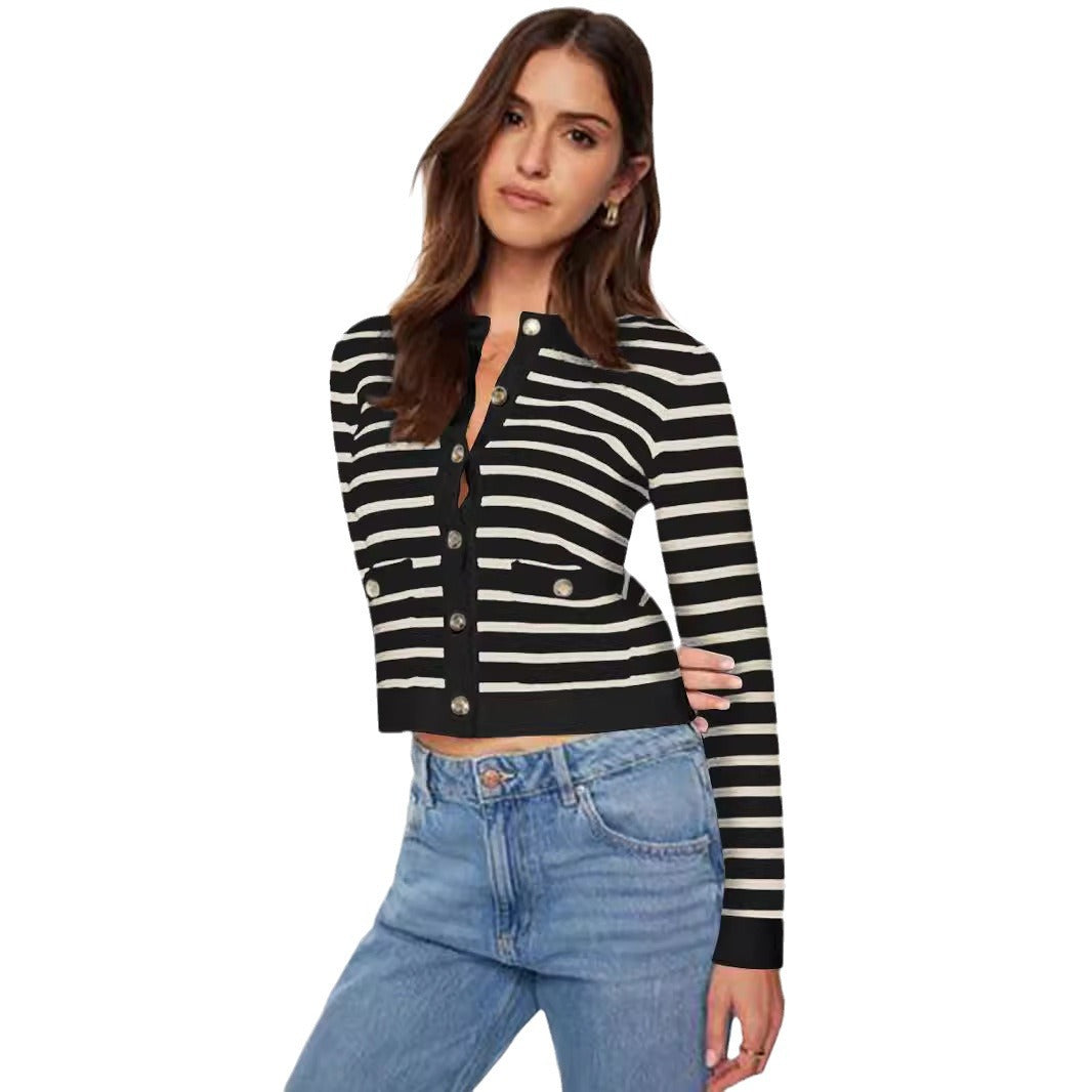 Women's Charming Elegant High-grade Button Striped Coats