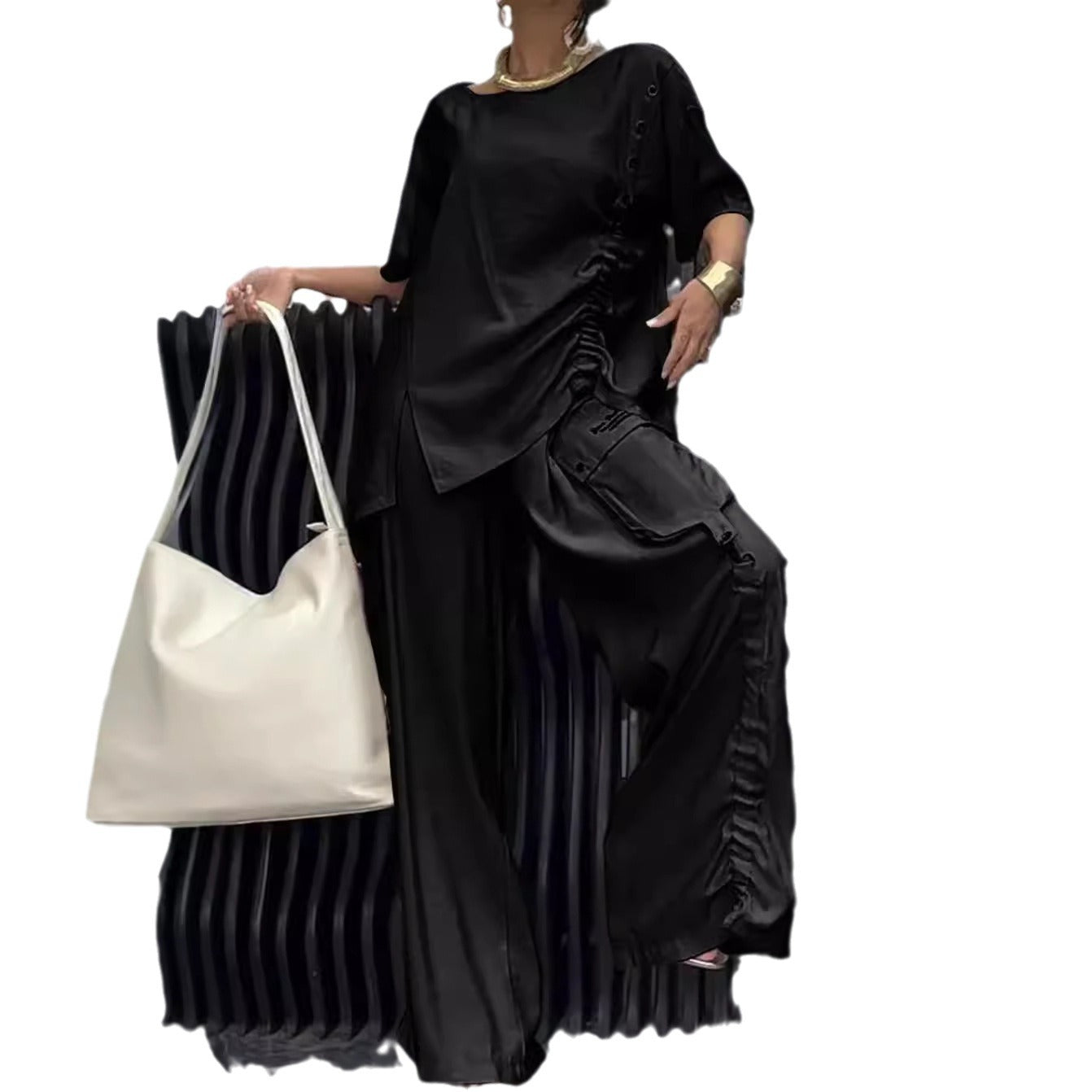 Women's Summer Round Neck T-shirt Trousers Two-piece Fashion Casual Suit