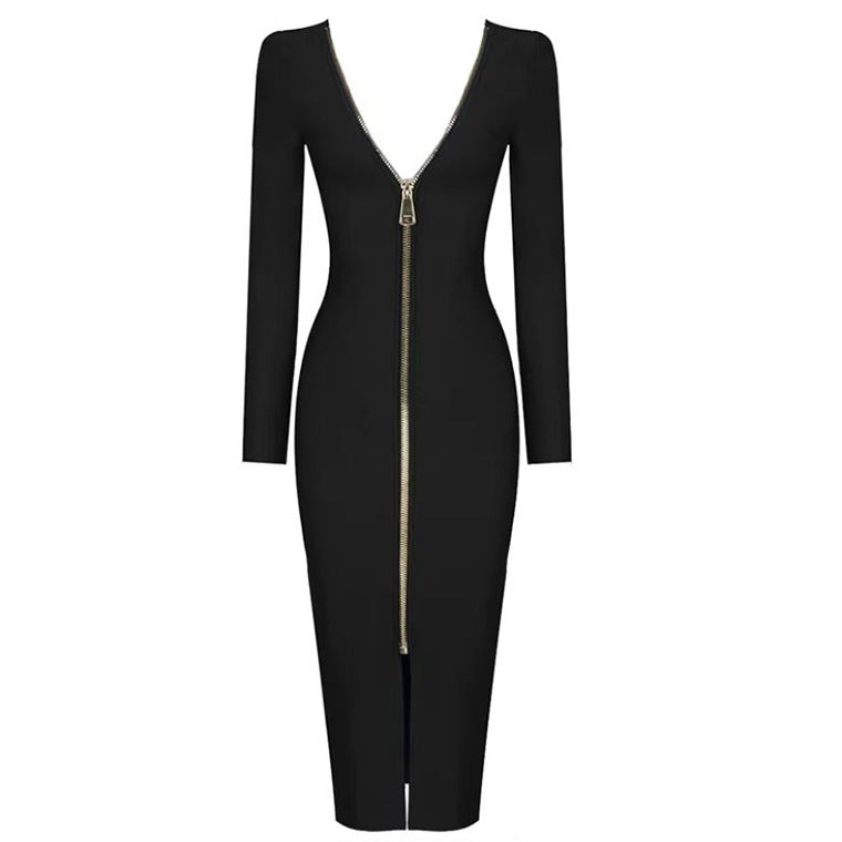 Bare Back Dress Zipper Long Temperament Dresses