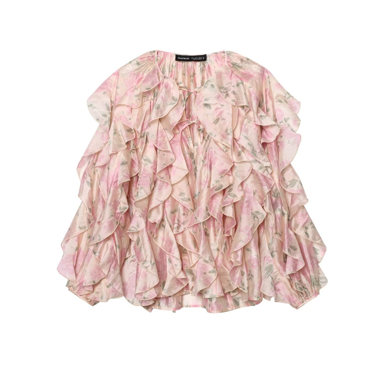 Women's Spring Ruffled Long Sleeve Printed Shirt Clothing