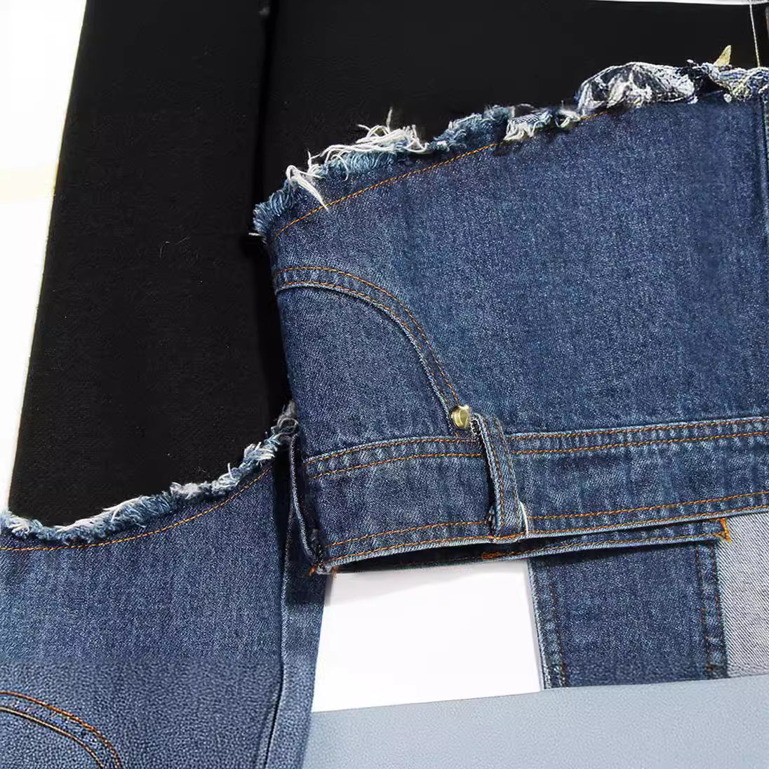 Women's Personality Asymmetric Washed Denim Stitching Loose Sweaters