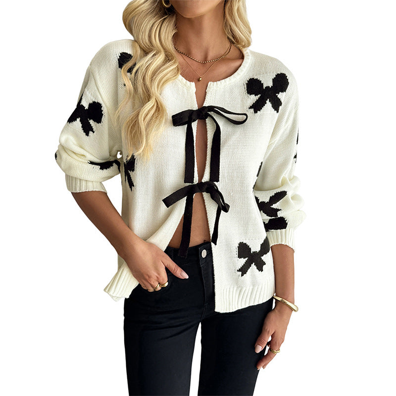 Women's Sweet Style Design Bow Pattern Sweaters