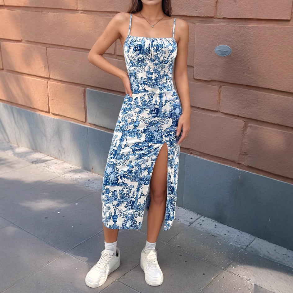 Floral Sleeveless Split Printed Little Daisy Dress