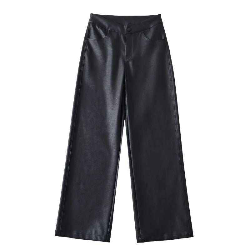 Women's Autumn Retro Hipster Leather Korean Protein Casual Loose Pants