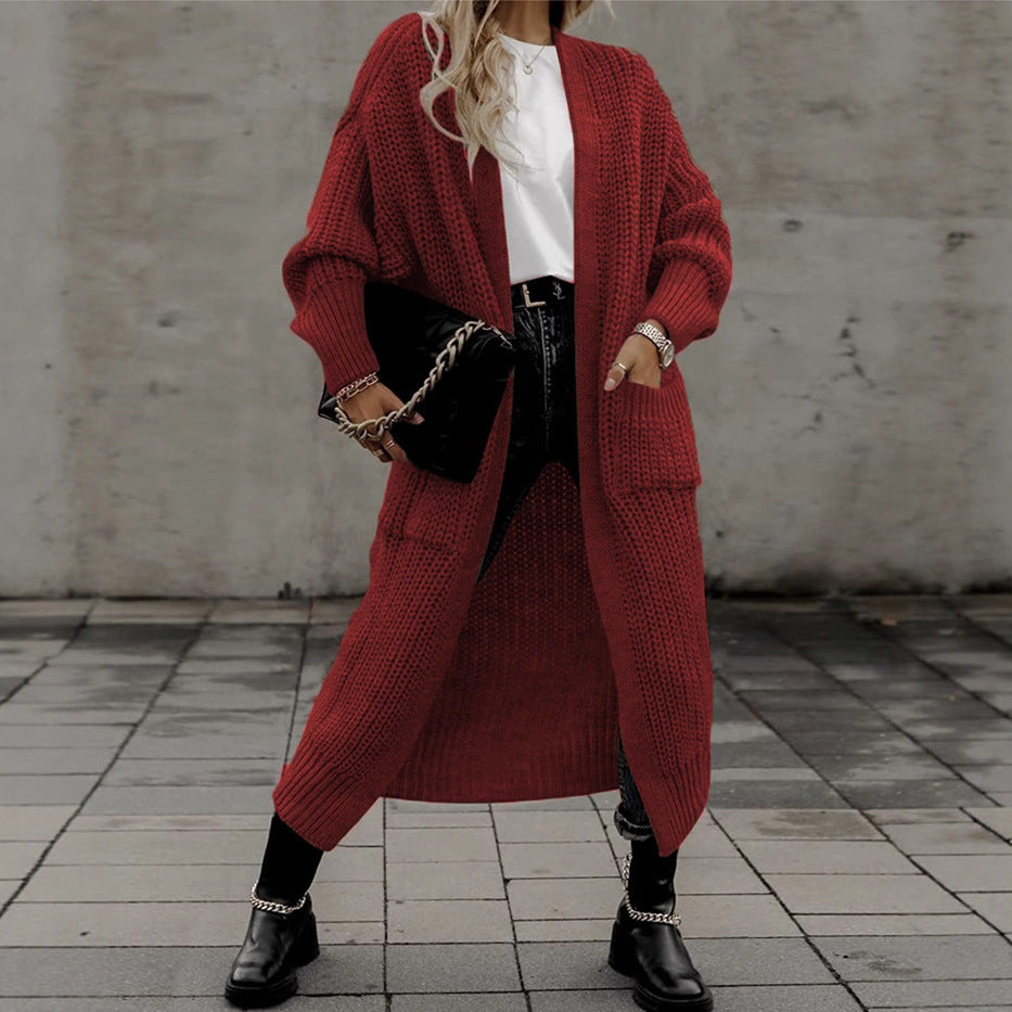 Women's Long Pocket Oversized Knit Loose Women's Sweater
