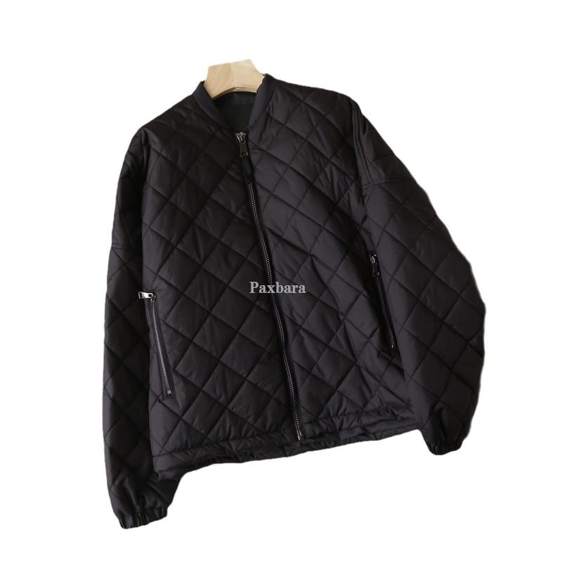 Women's Temperament Commute Stand Collar Zipper Plaid Coats