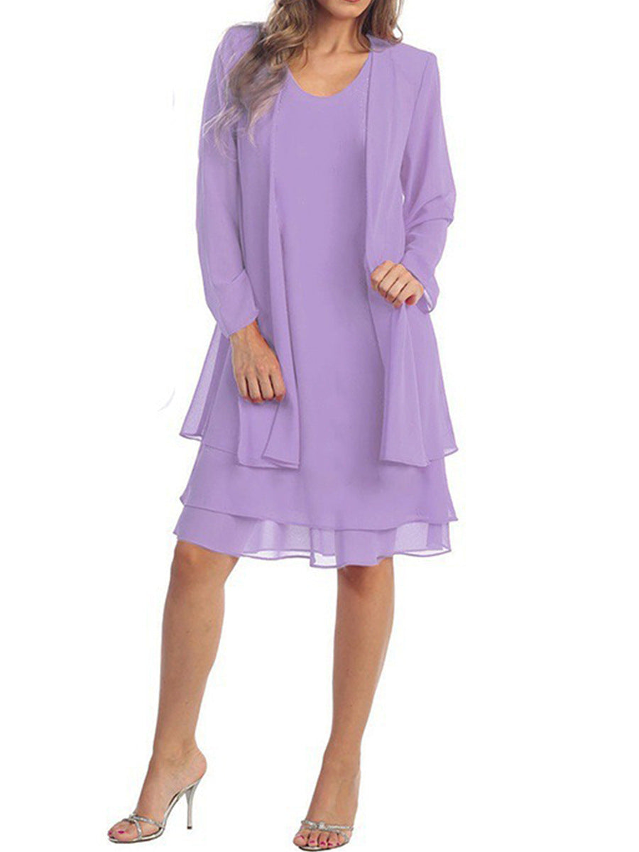 Women's Spring Chiffon Stitching Long Sleeve Mid-length Dresses