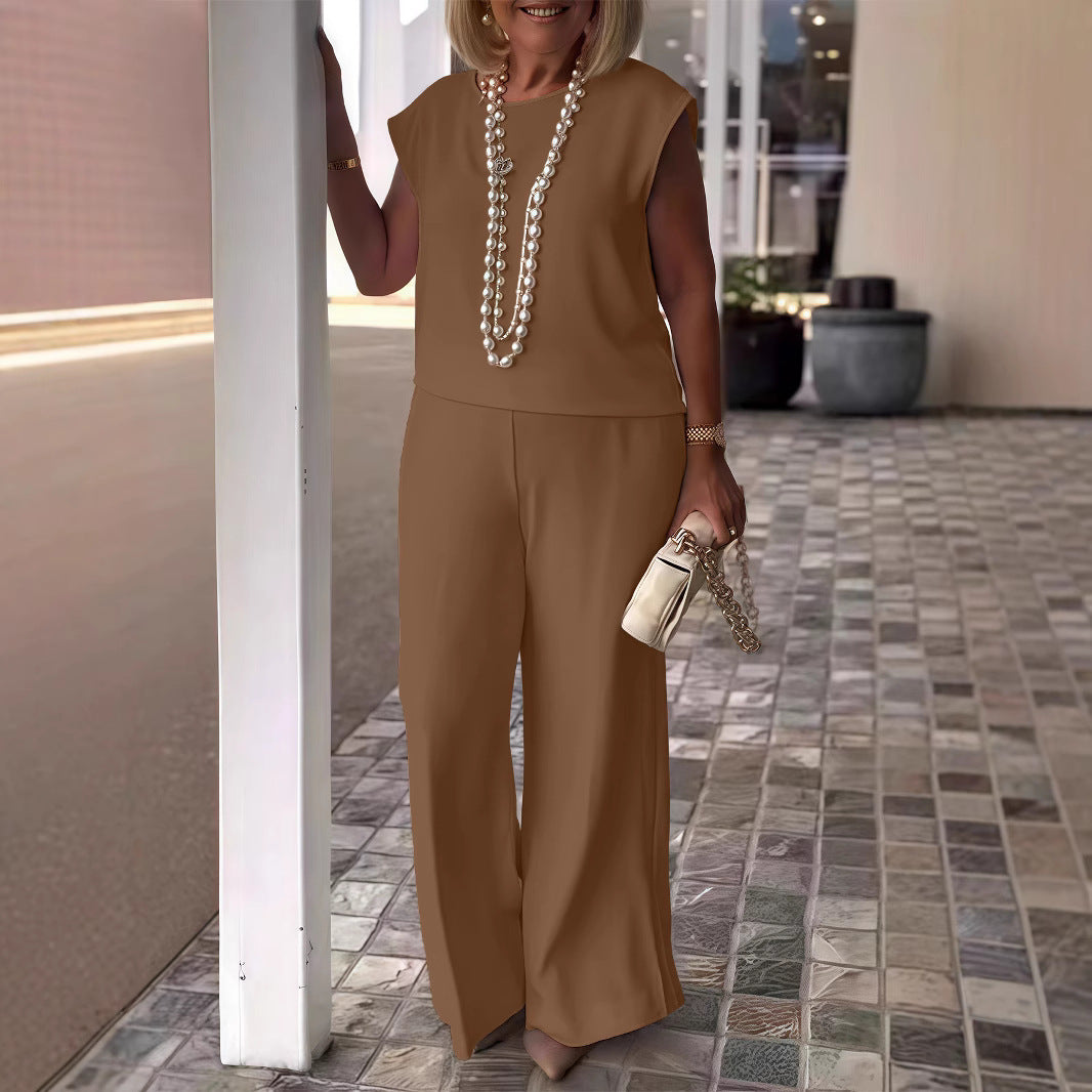 Women's Solid Color Sports Round Neck Sleeveless Fashion Casual Suit