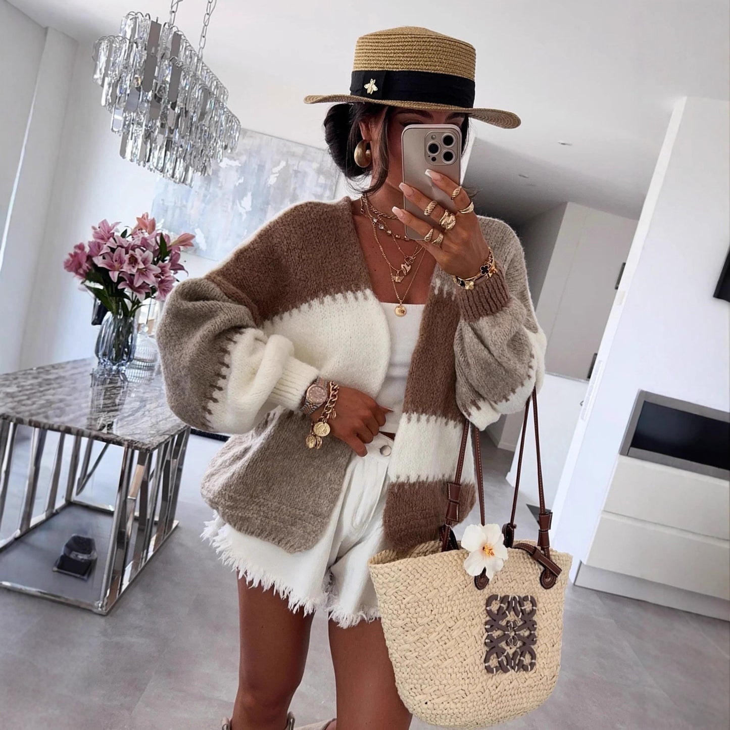 Thick Needle Rainbow Color Contrast Loose Sweaters