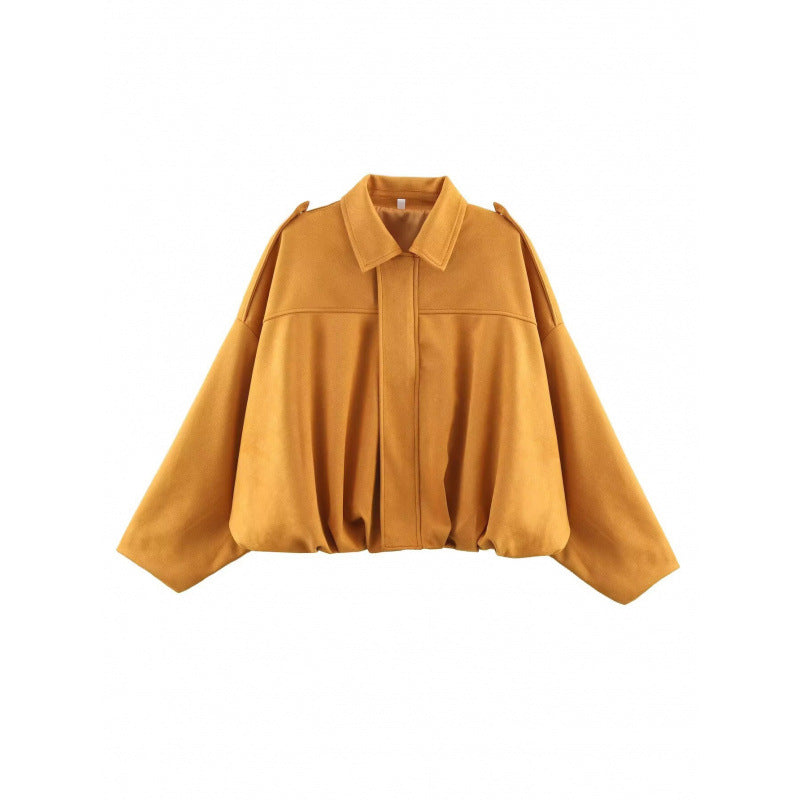 Women's Spring Suede Texture Lapel Bomber Jackets