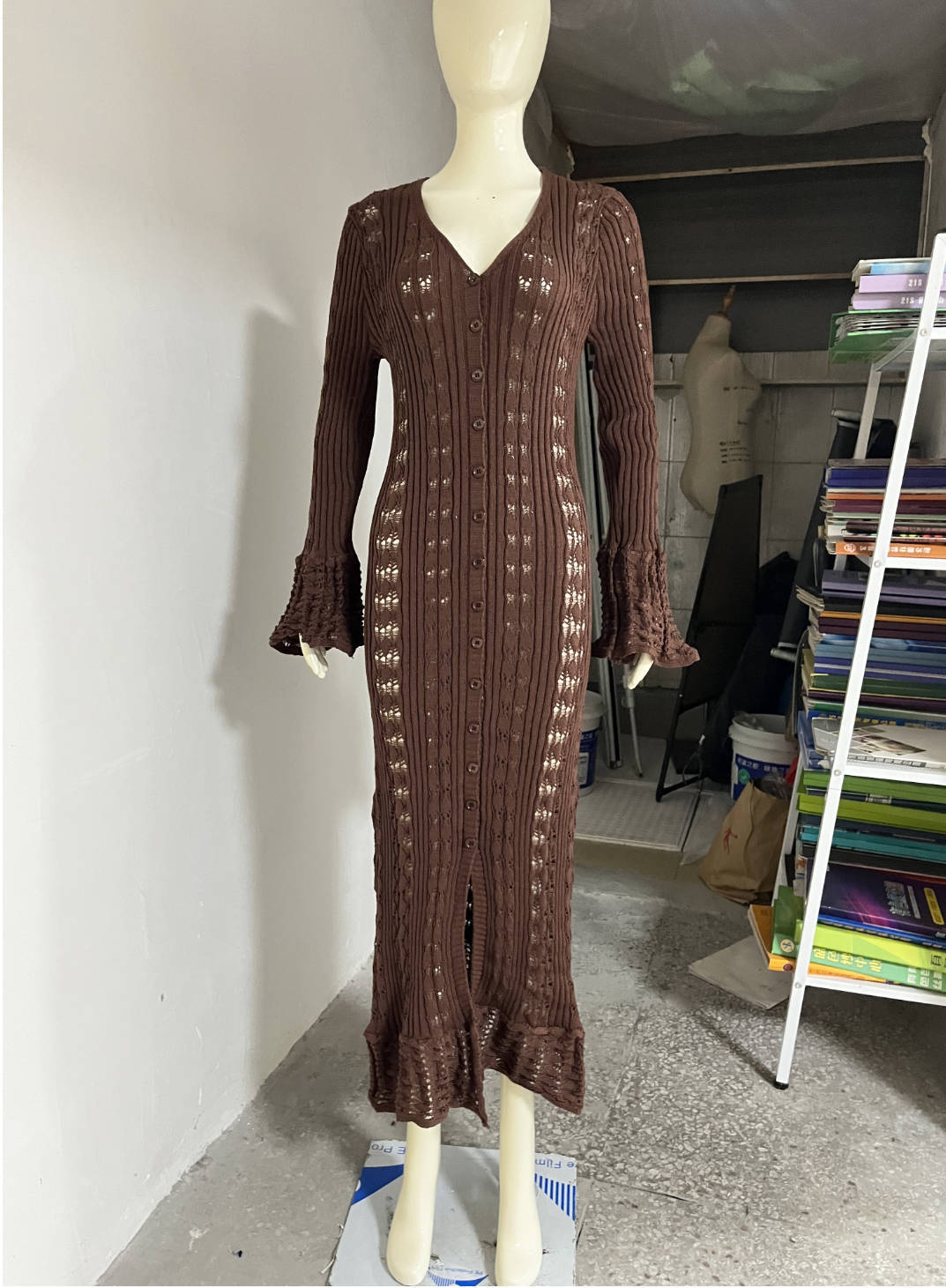 Style Vacation Hollow Bell Sleeve Woolen Dresses