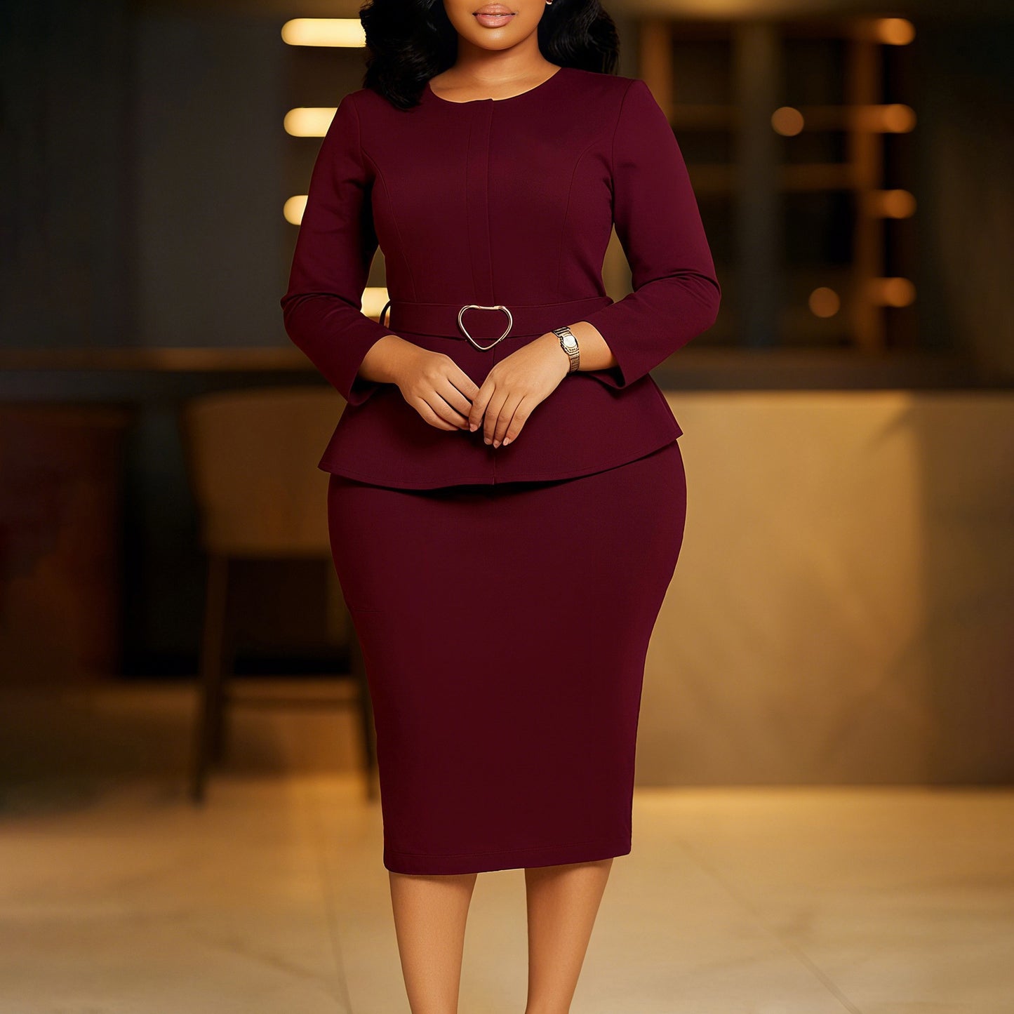 Women's Fashion Round Neck Temperament Ol Pencil Skirts