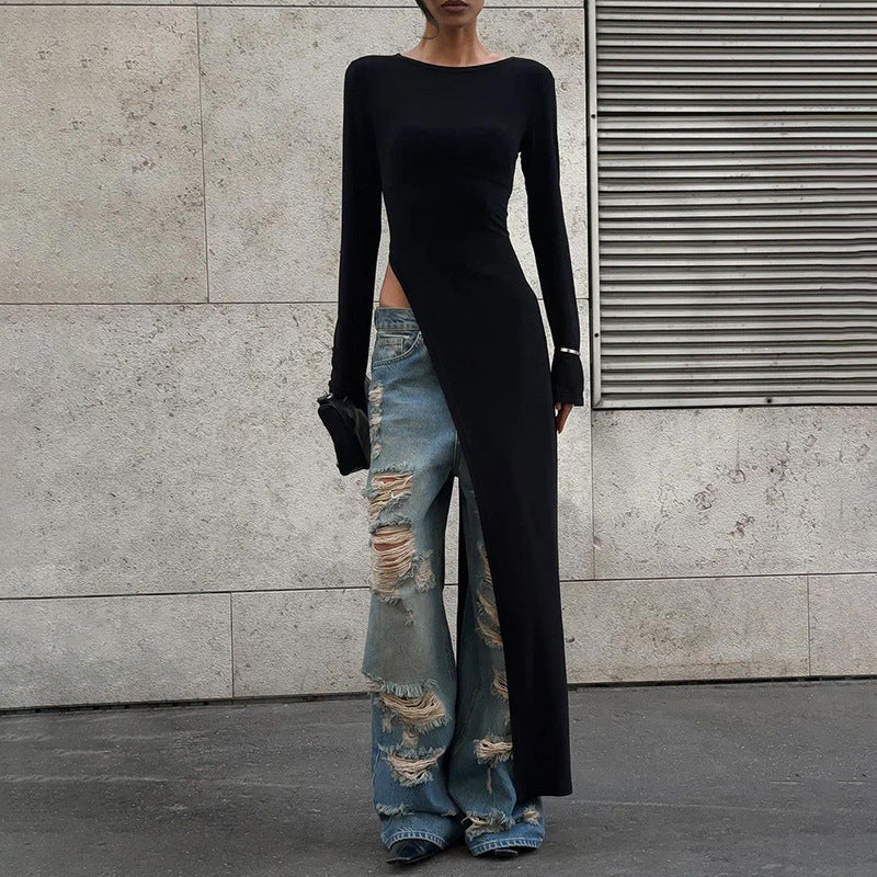 Women's Autumn Fashion Special Split Solid Color Dresses