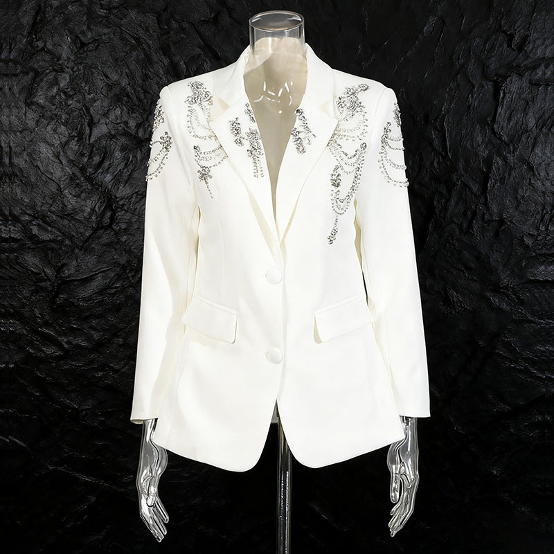 Women's Beaded Design Small Autumn Personality Solid Blazers