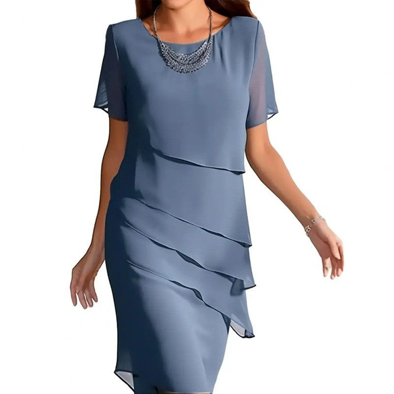 Women's Summer Slim Chiffon Patchwork Round Neck Dress