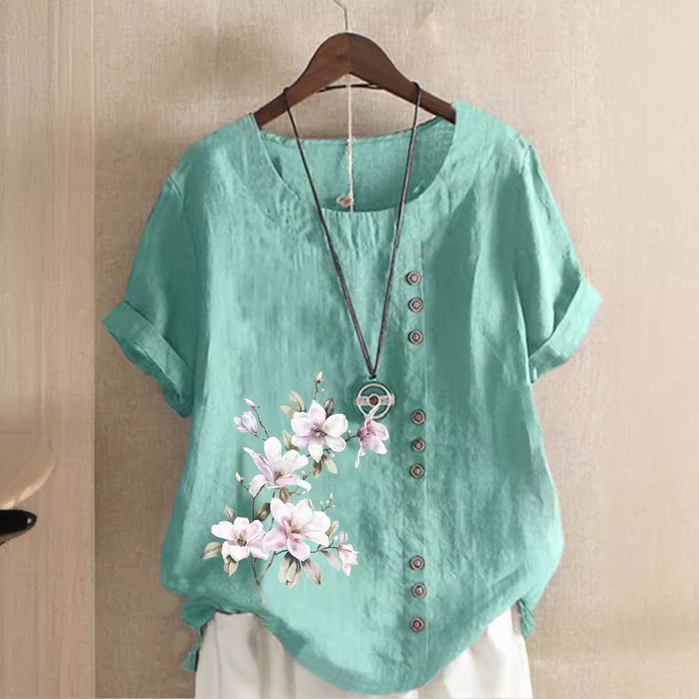 Women's Autumn Retro Cotton Linen Printed Loose Casual Shorts