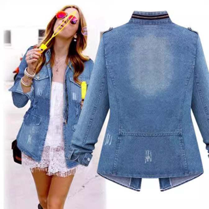 Women's Fashion Zipper Decorations Elastic Waist Denim Jeans