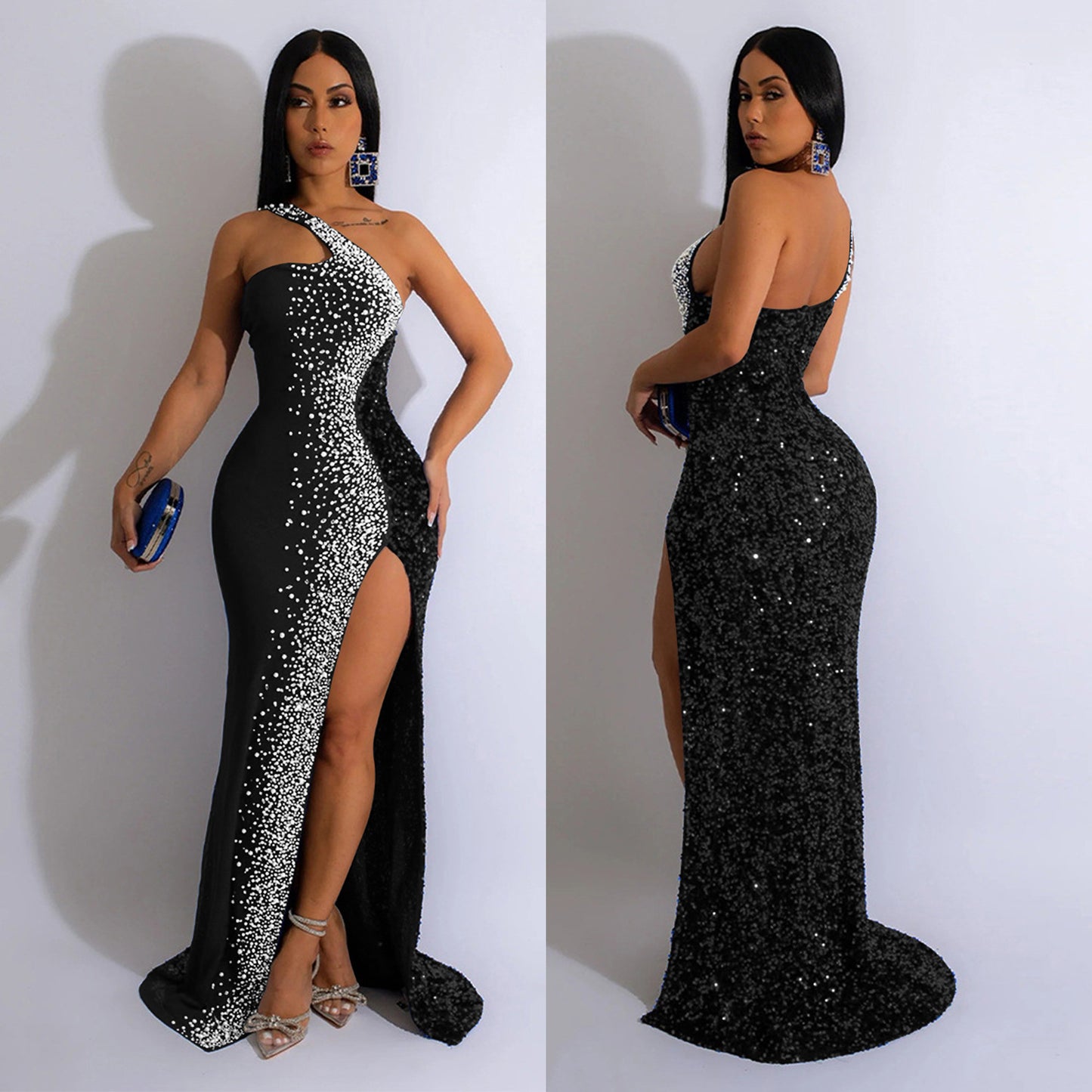 Women's Fashion Wear Solid Color Rhinestone Sequined Dresses