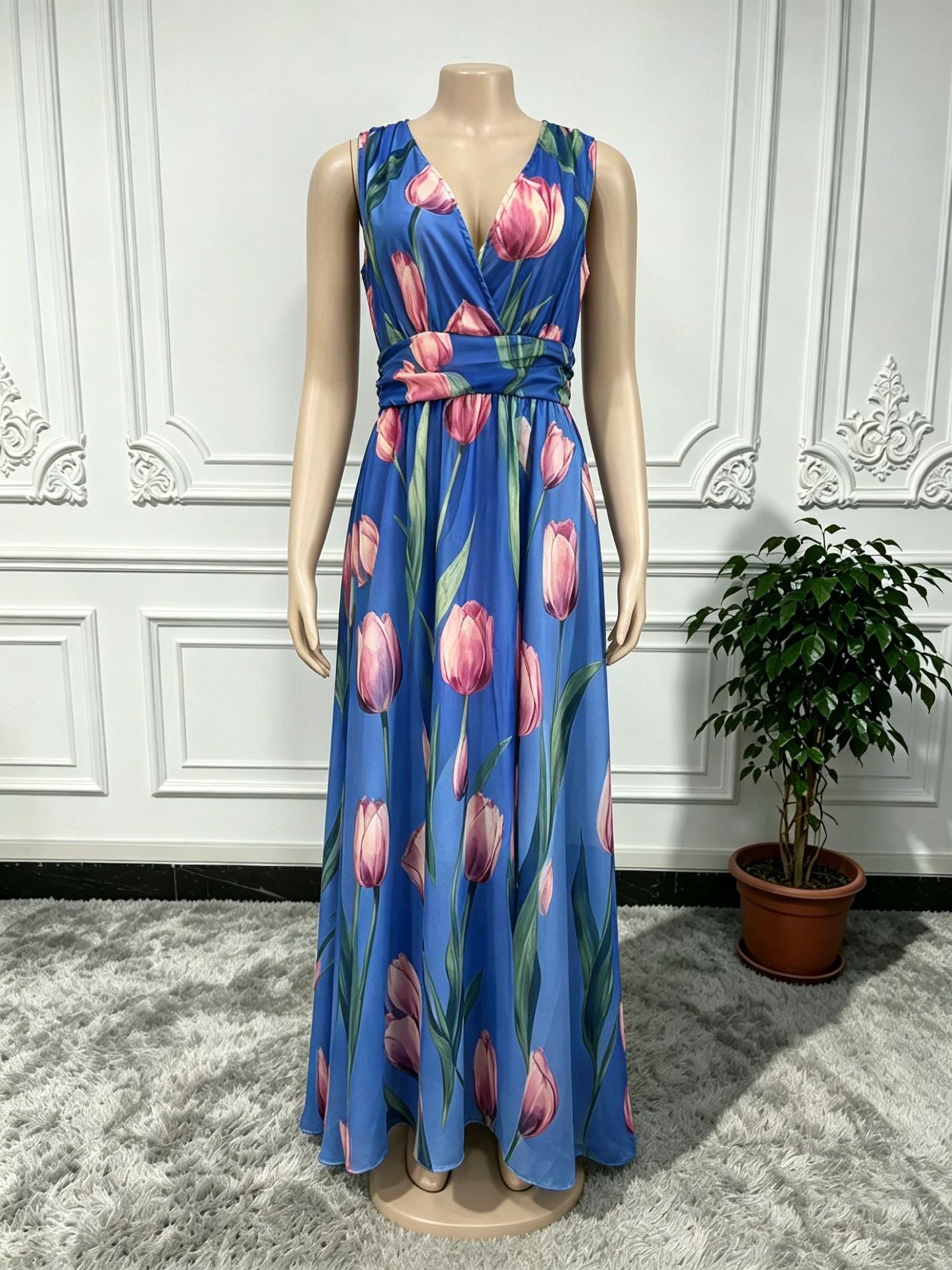 Color Source Sleeveless Encrypted Chiffon Printed Dress