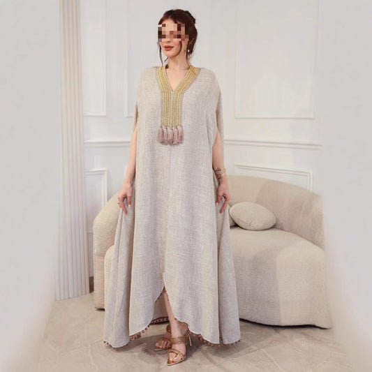Women's Creative Linen Tassel Traditional Robe Dresses