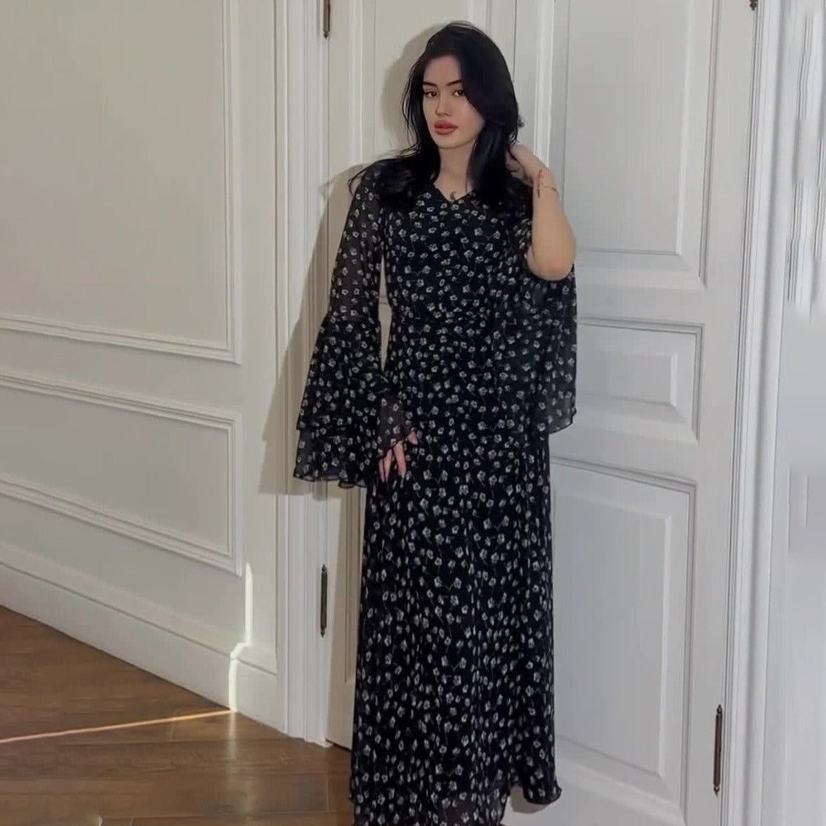 Ruffle Sleeve Temperament Long Stitching Irregular Dresses