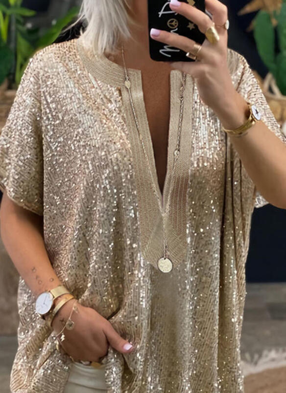 Popular Loose Sequins Sleeve Casual Shirt Blouses