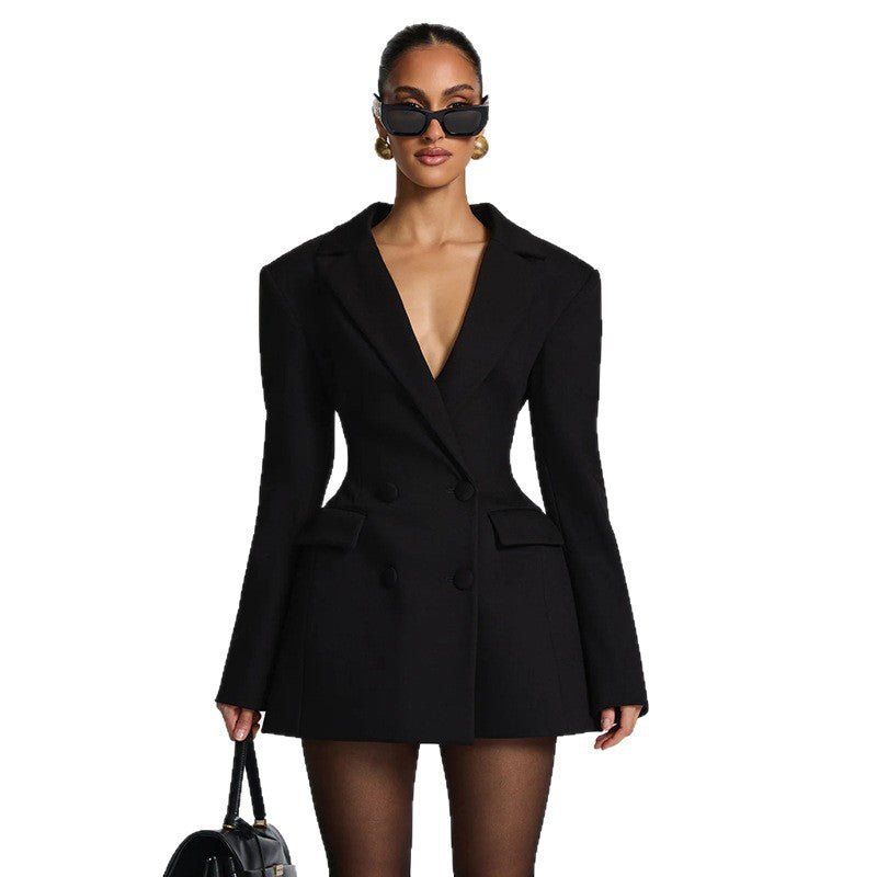 Women's Solid Color Fashion Deep Tight Waist Faux Suits