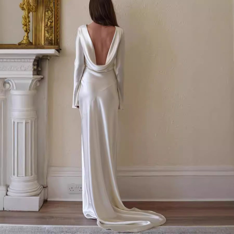 Women's Dress Slim Backless Solid Color Round Dresses