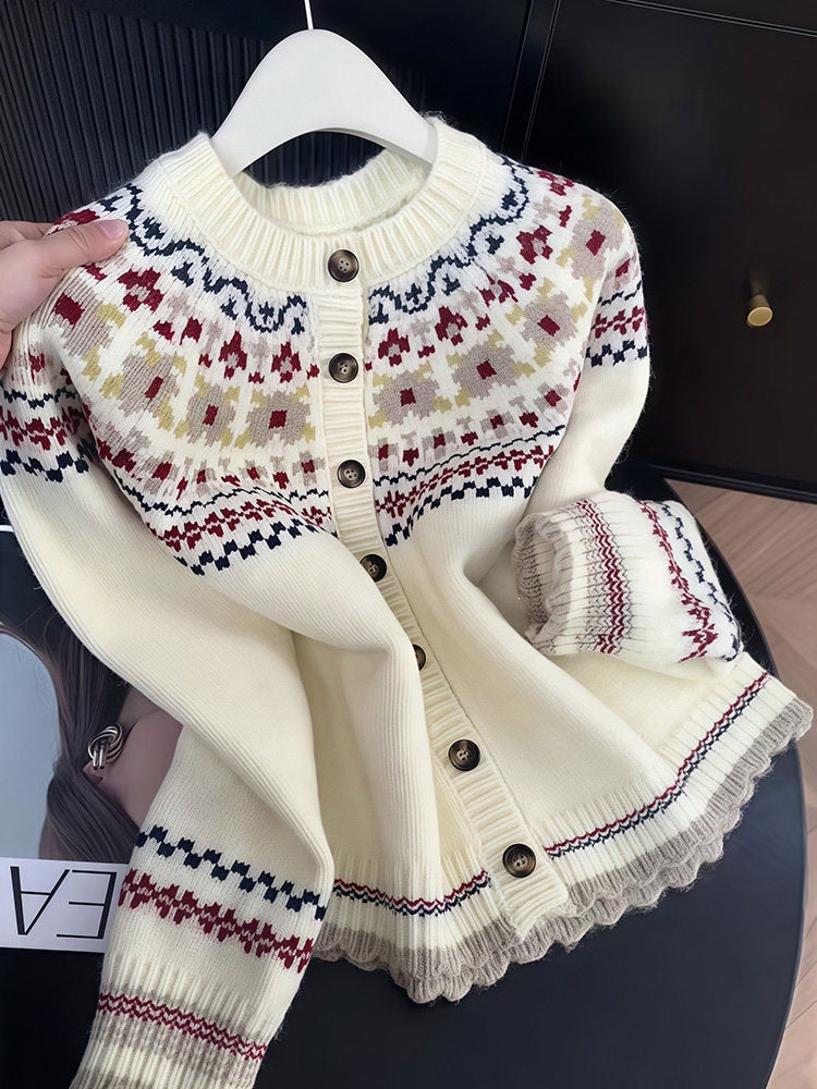 Women's Beige Knitted Design Sense Niche Loose Women's Sweater