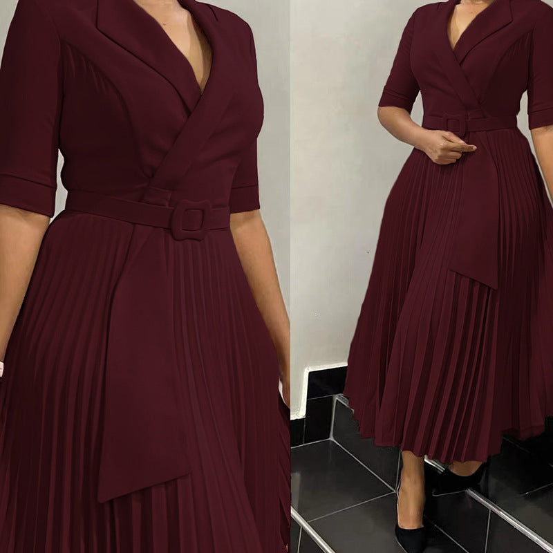 Women's Fashion Tailored Collar Tie Pleated African Dresses