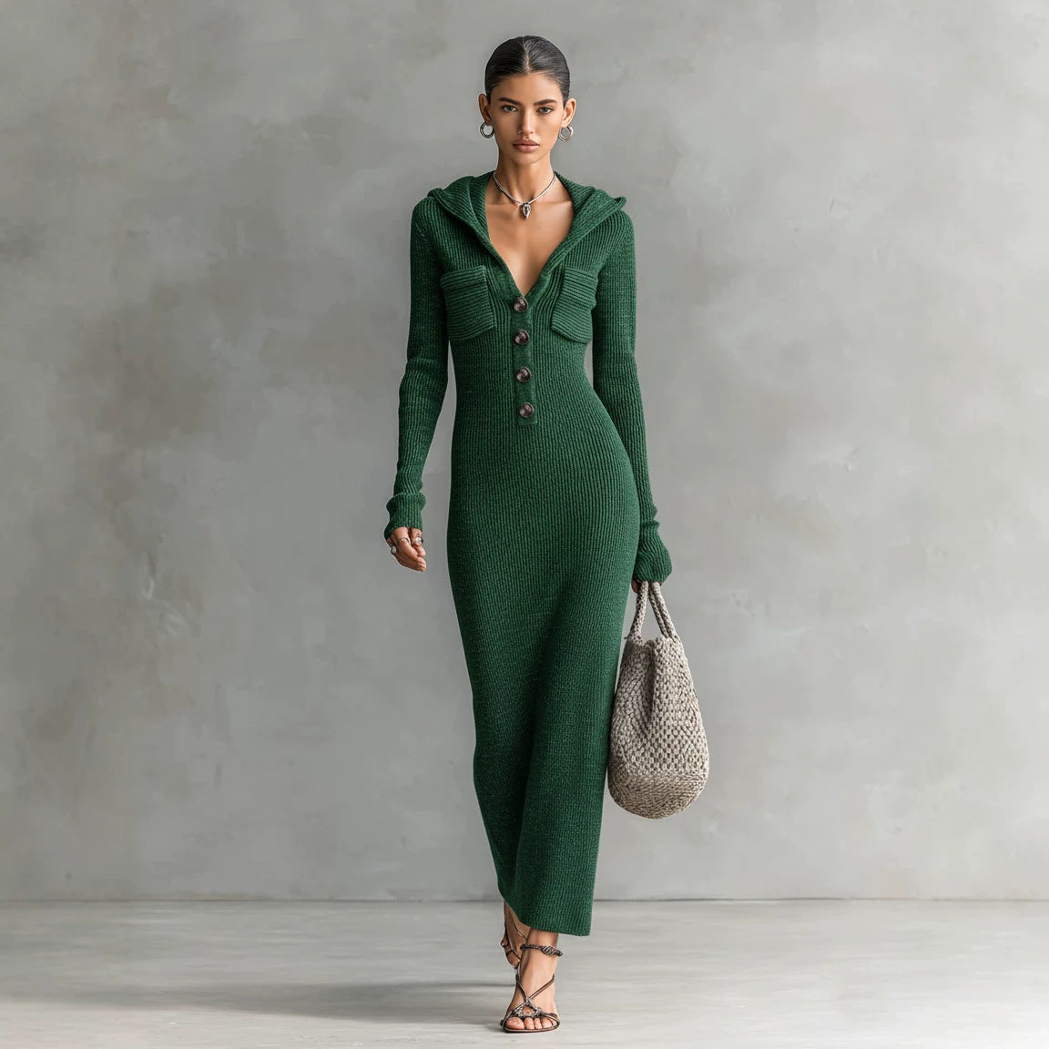 Women's Autumn Slim Fit Slimming Half-open Collar Dress
