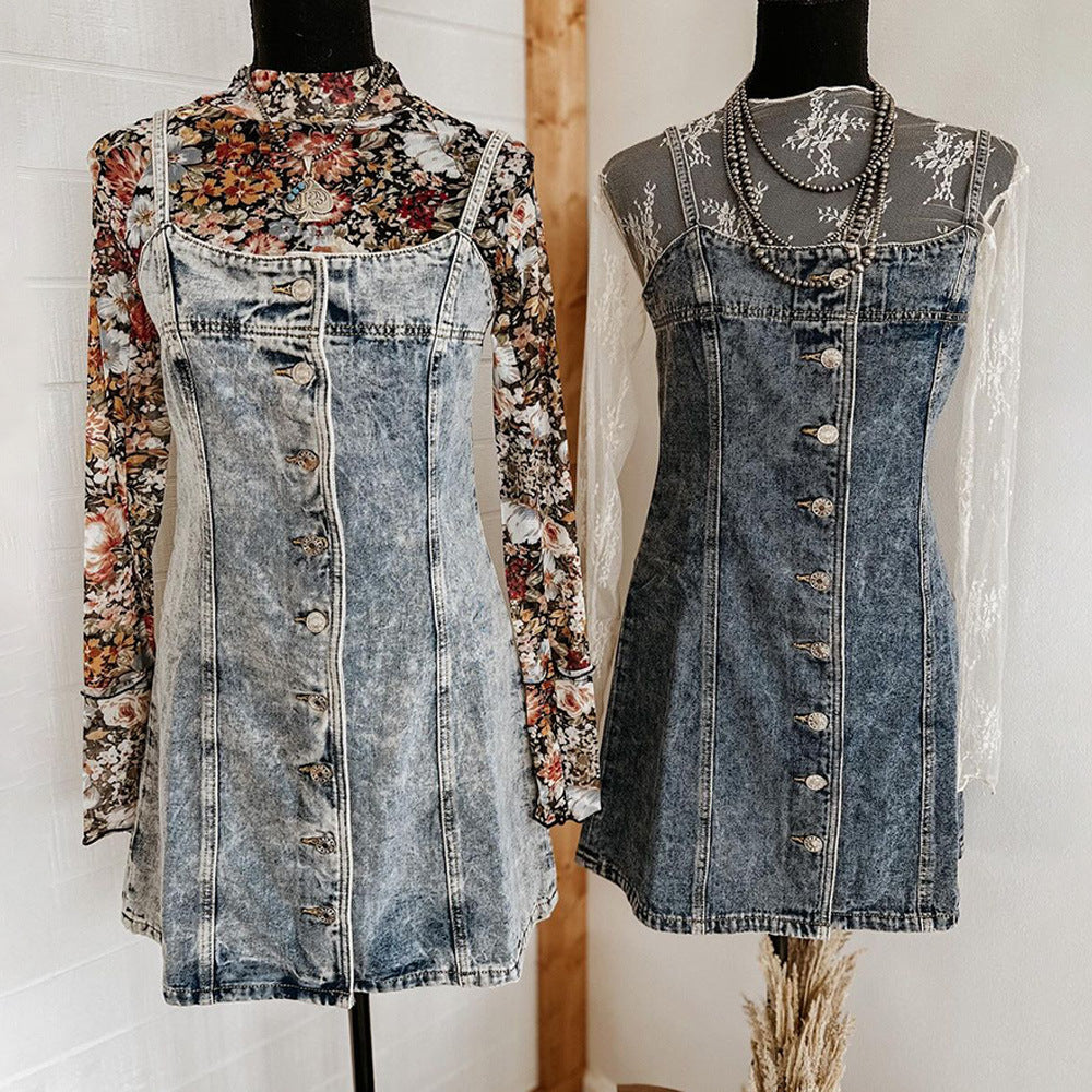 Autumn Sling Distressed Casual Western Style Dresses