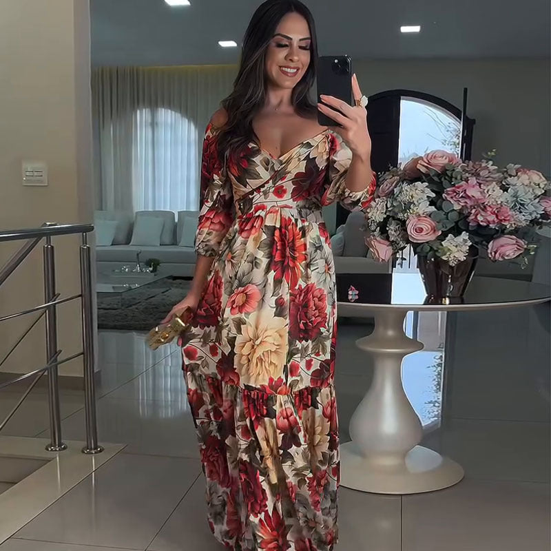 Women's Autumn Elegant Fashion Printed Half Sleeve Large Dresses