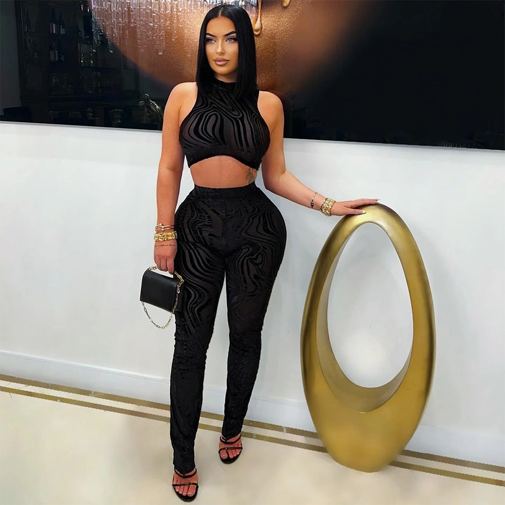 Two-piece Fashion Round Neck Sexy Sleeveless With Slim Suits