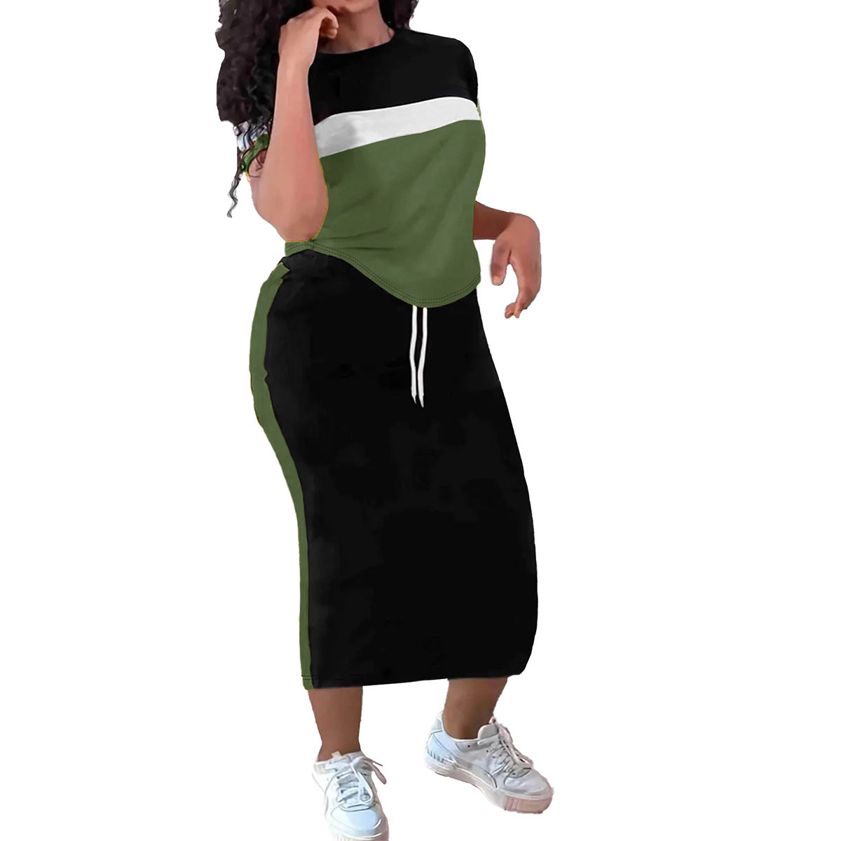 Women's Round Neck Sleeve Color Matching T-shirt Fashion Casual Suit