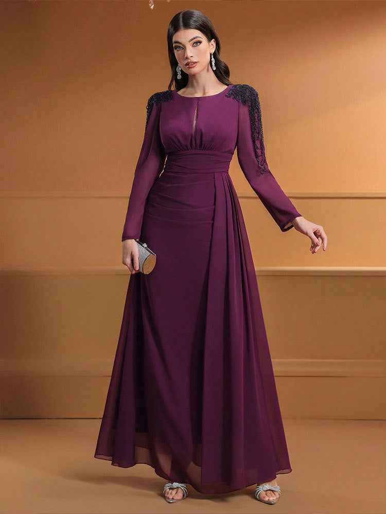 Round Neck Lantern Sleeve Dress Shake Flower Dresses