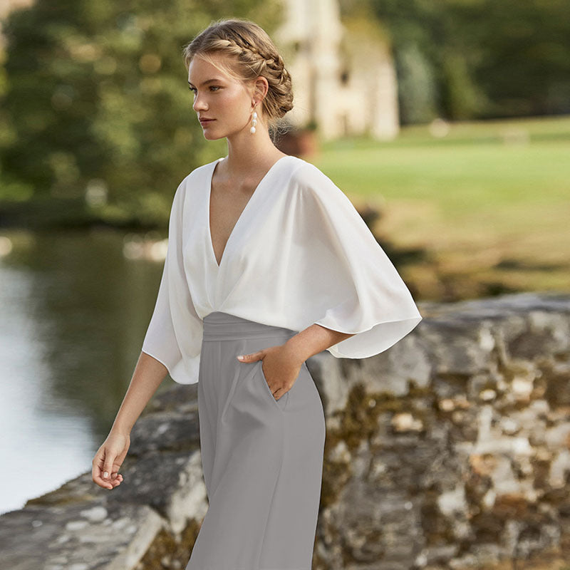 Women's Contrast Color Dress Deep V High Pants