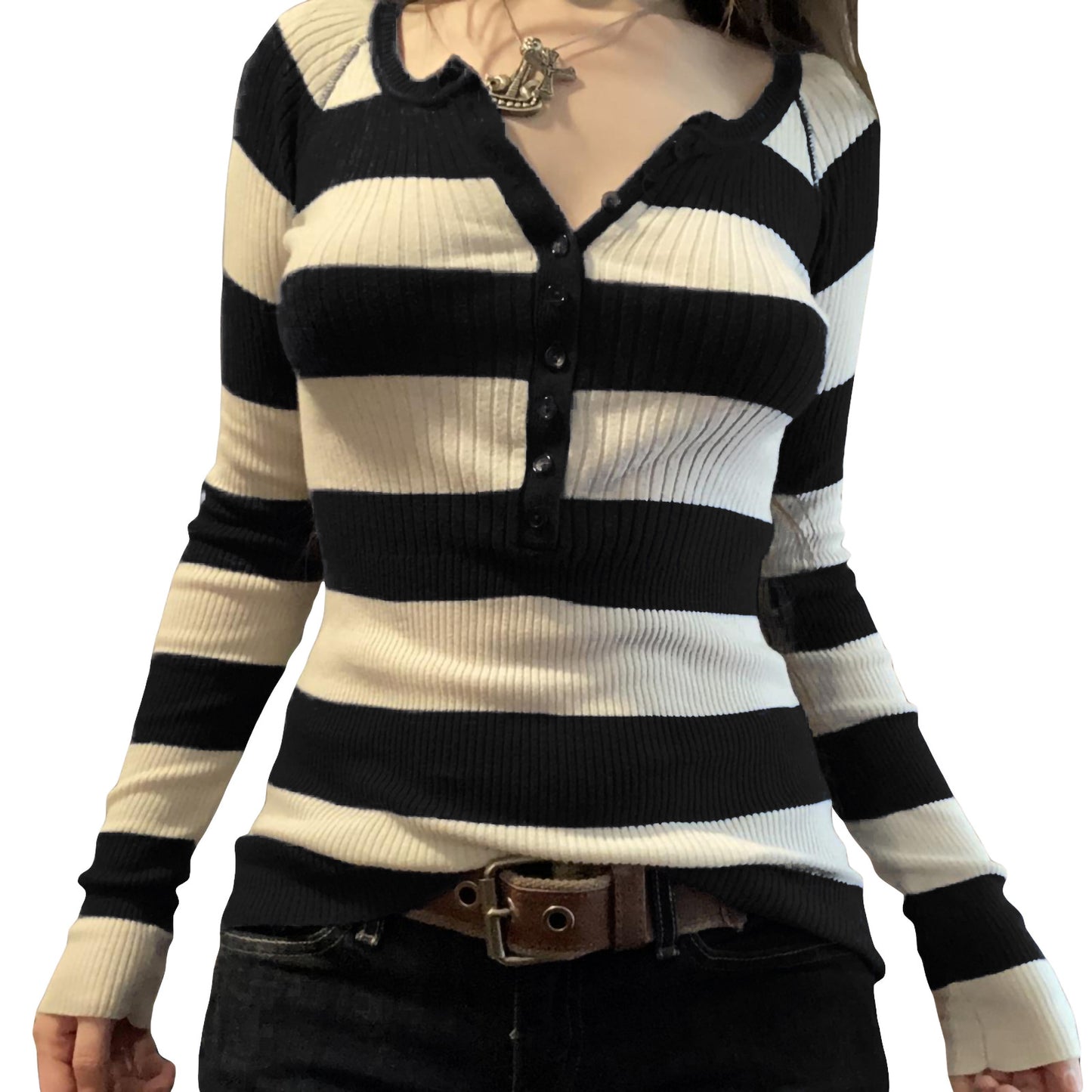 Women's Striped Long-sleeved Sexy Slim Bottoming Knitwear