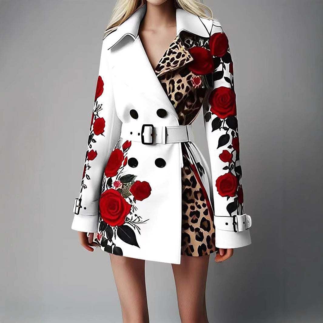 Women's Fashion Temperament Printed Turn-down Collar Coats